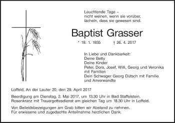 Anzeige von Baptist Grasser von MGO