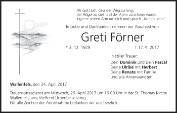 Anzeige von Greti Förner von MGO