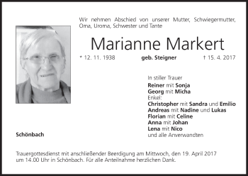 Anzeige von Marianne Markert von MGO