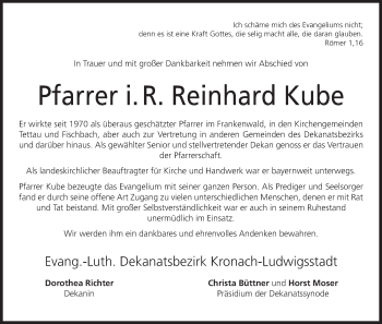 Anzeige von Reinhard Kube von MGO
