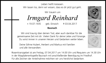 Anzeige von Irmgard Reinhard von MGO