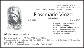 Anzeige von Rosemarie Viozzi von MGO