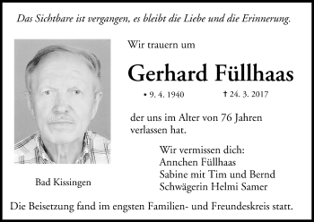 Anzeige von Gerhard Füllhaas von MGO