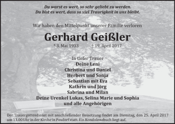 Anzeige von Gerhard Geißler von MGO