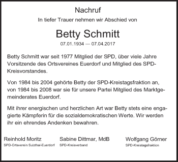 Anzeige von Betty Schmitt von MGO