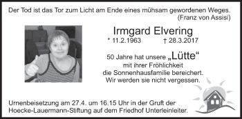 Anzeige von Irmgard Elvering von MGO