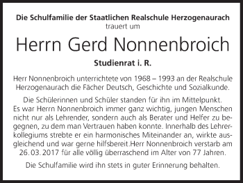 Anzeige von Gerd Nonnenbroich von MGO