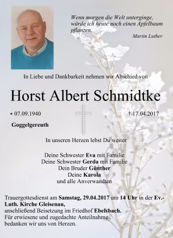 Anzeige von Horst Albert Schmidtke von MGO