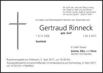 Anzeige von Gertraud Rinneck von MGO