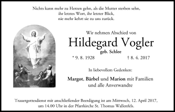 Anzeige von Hildegard Vogler von MGO