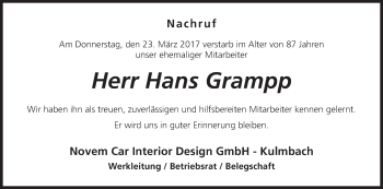 Anzeige von Hans Grampp von MGO