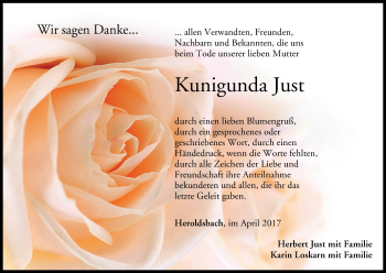 Anzeige von Kunigunda Just von MGO