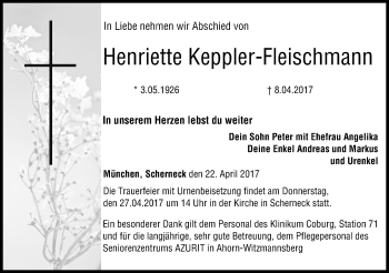 Anzeige von Henriette Keppler-Fleischmann von MGO