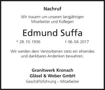 Anzeige von Edmund Suffa von MGO