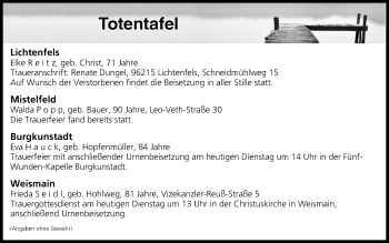 Anzeige von Totentafel vom 25.04.2017 von MGO