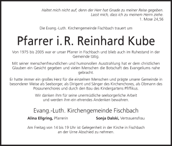 Anzeige von Reinhard Kube von MGO