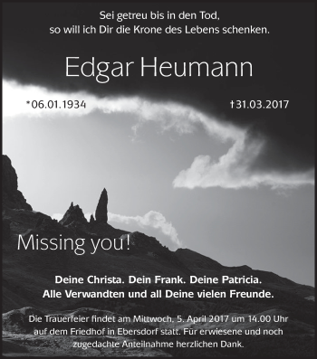 Anzeige von Edgar Heumann von MGO