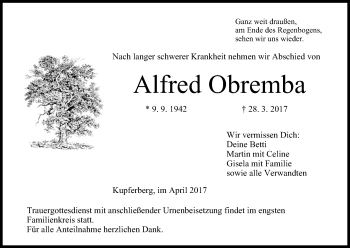 Anzeige von Alfred Obremba von MGO
