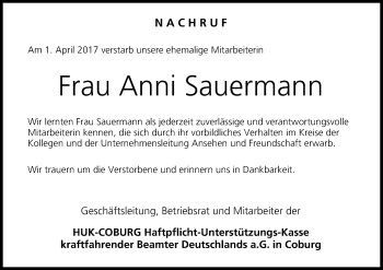 Anzeige von Anni Sauermann von MGO