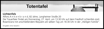 Anzeige von Totentafel vom 26.04.2017 von MGO
