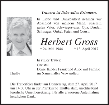 Anzeige von Herbert Gross von MGO