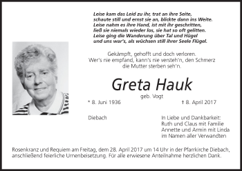 Anzeige von Greta Hauk von MGO