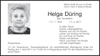 Anzeige von Helga Düring von MGO