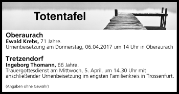 Anzeige von Totentafel vom 05.04.2017 von MGO