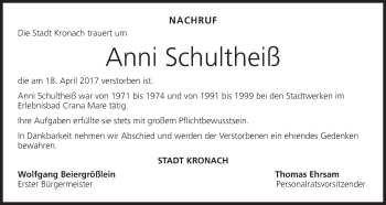 Anzeige von Anni Schultheiß von MGO
