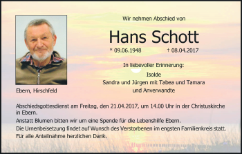 Anzeige von Hans Schott von MGO