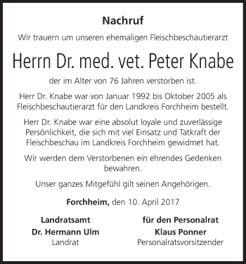 Anzeige von Peter Knabe von MGO