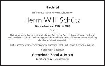 Anzeige von Willi Schütz von MGO