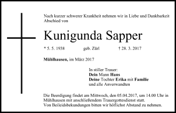 Anzeige von Kunigunda Sapper von MGO