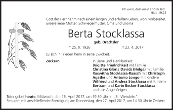 Anzeige von Berta Stocklassa von MGO