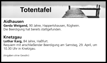 Anzeige von Totentafel vom 29.04.2017 von MGO