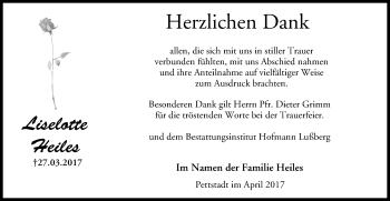 Anzeige von Liselotte Heiles von MGO