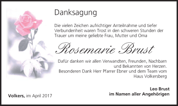 Anzeige von Rosemarie Brust von MGO