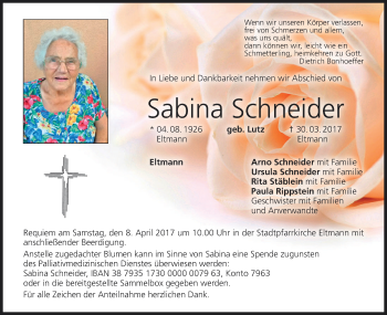 Anzeige von Sabina Schneider von MGO