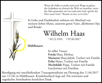 Anzeige von Wilhelm Haas von MGO