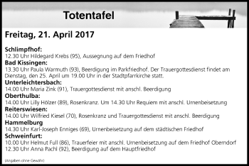 Anzeige von Totentafel vom 21.04.2017 von MGO