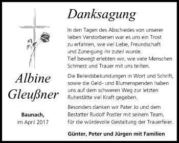 Anzeige von Albine Gleußner von MGO