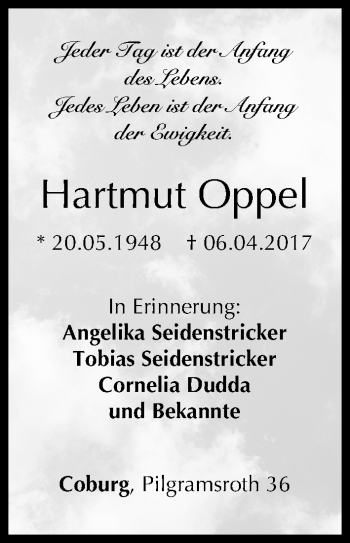 Anzeige von Hartmut Oppel von MGO