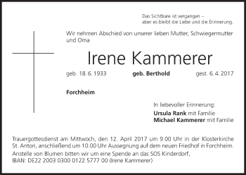 Anzeige von Irene Kammerer von MGO