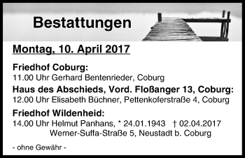 Anzeige von Bestattungen vom 10.04.2017 von MGO