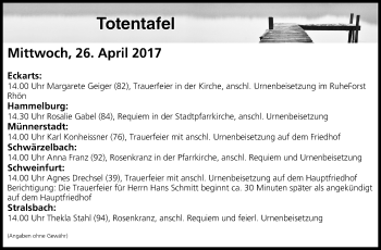 Anzeige von Totentafel vom 26.04.2017 von MGO