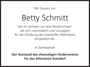Anzeige von Betty Schmitt von MGO