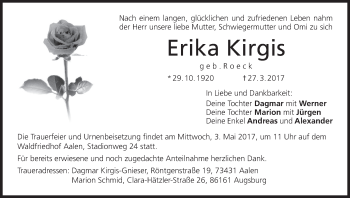 Anzeige von Erika Kirgis von MGO