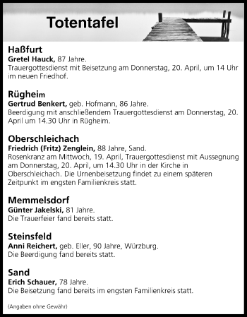Anzeige von Totentafel vom 19.04.2017 von MGO