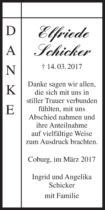 Anzeige von Elfriede Schicker von MGO