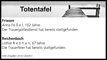 Anzeige von Totentafel vom 29.04.2017 von MGO